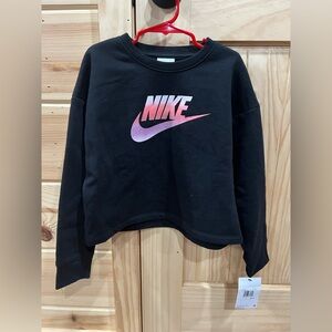 NWT Nike Crop Sweatshirt Black With Pink Ombré Logo Girls Size 6X